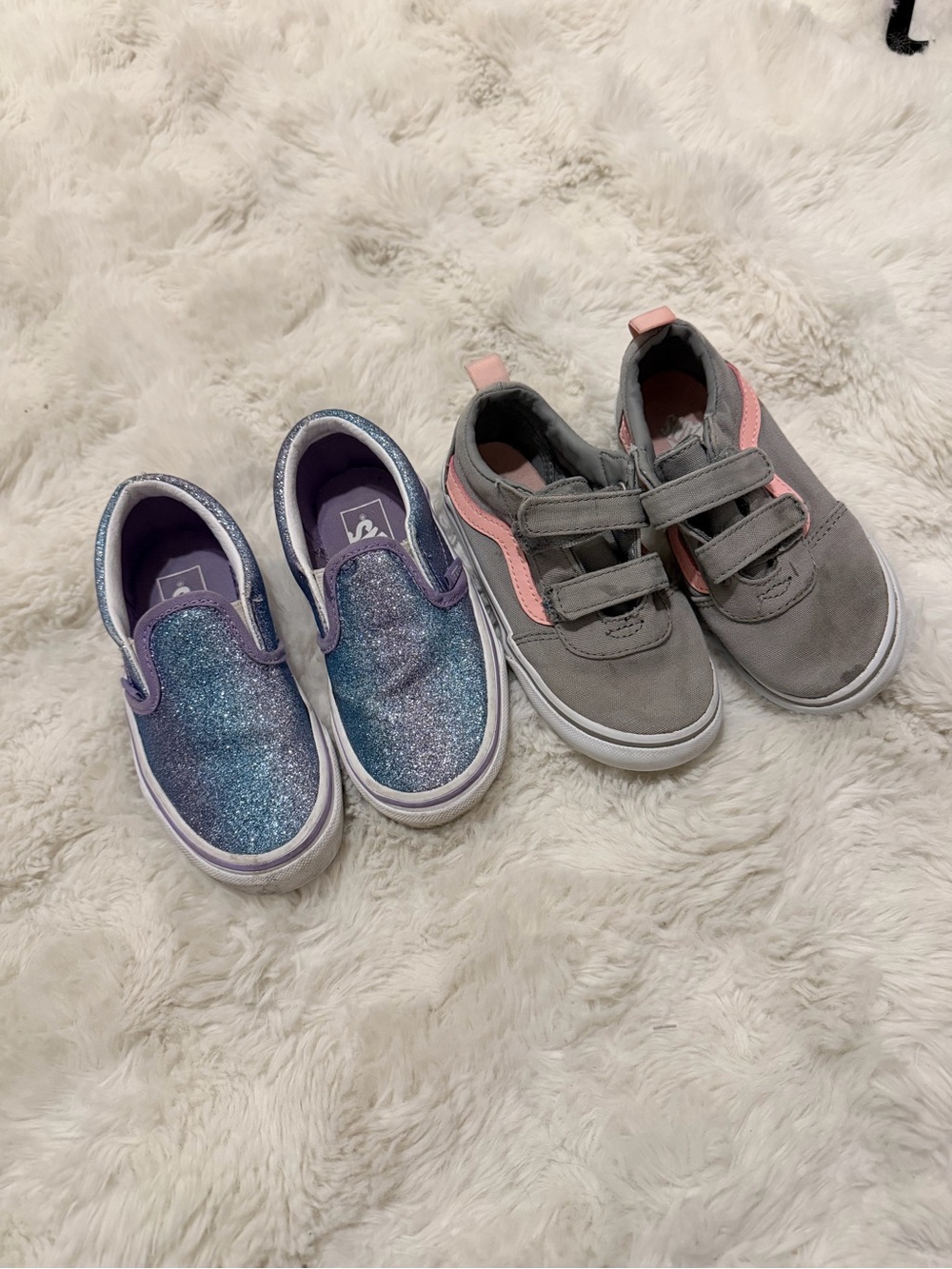 Kids Gray and Pink Velcro Sneakers & Purple Glitter Slip-Ons